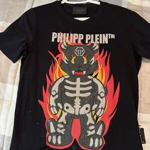 Philipp Plein Rhinestone Bear Tee Black Graphic Luxury T-Shirt